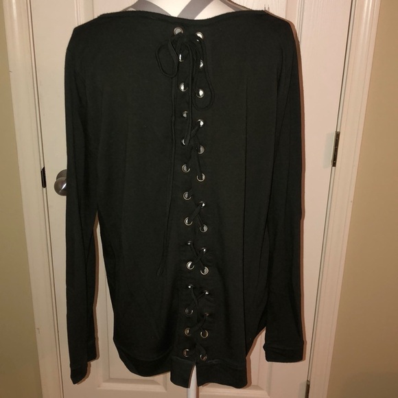 Women's Olive Green Staccato Alberta Lace Up Back Knit Top - Size XL - Picture 5 of 7